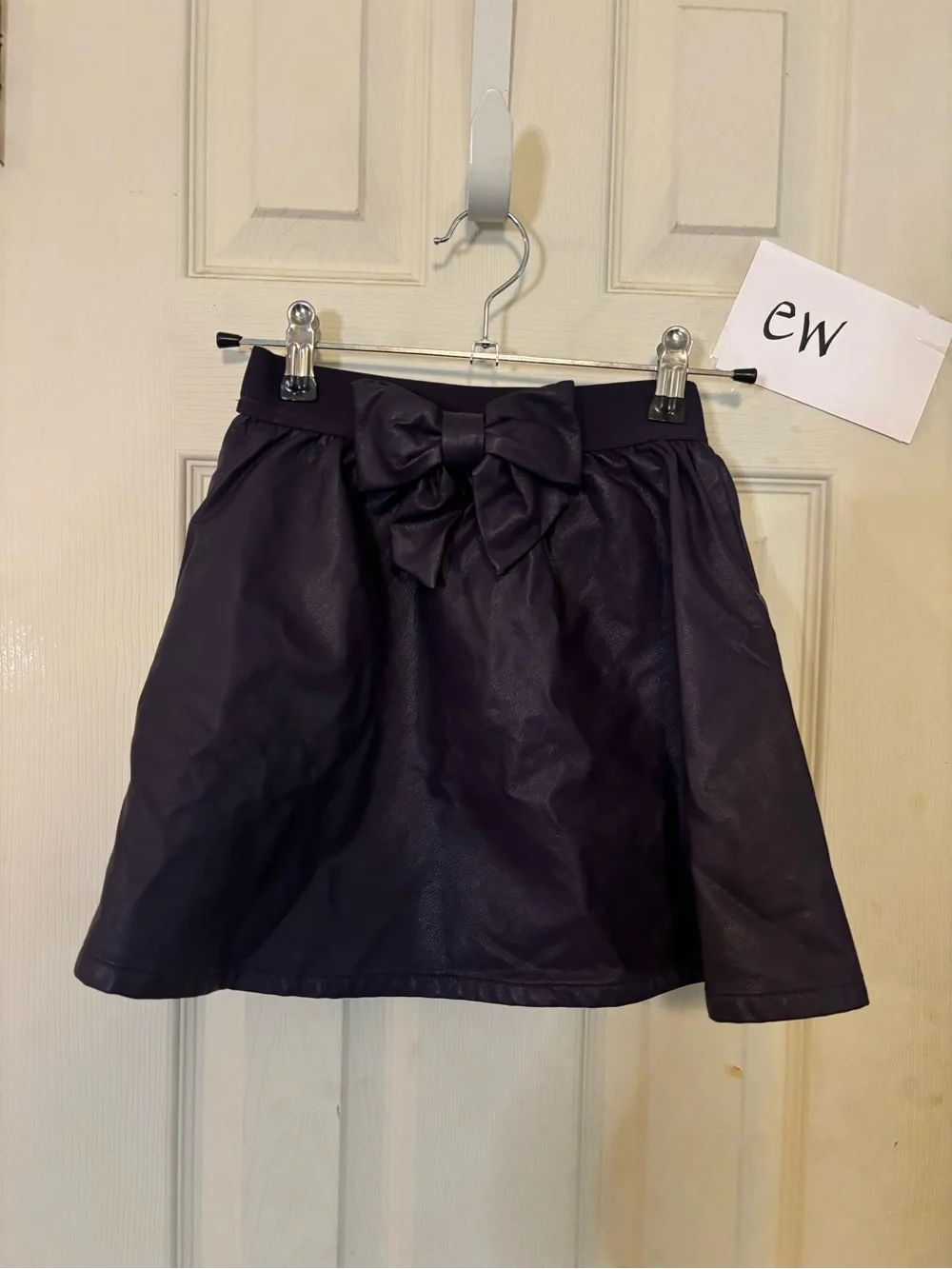 Girl’s Faux Leather Bow Skirt in Dark Purple